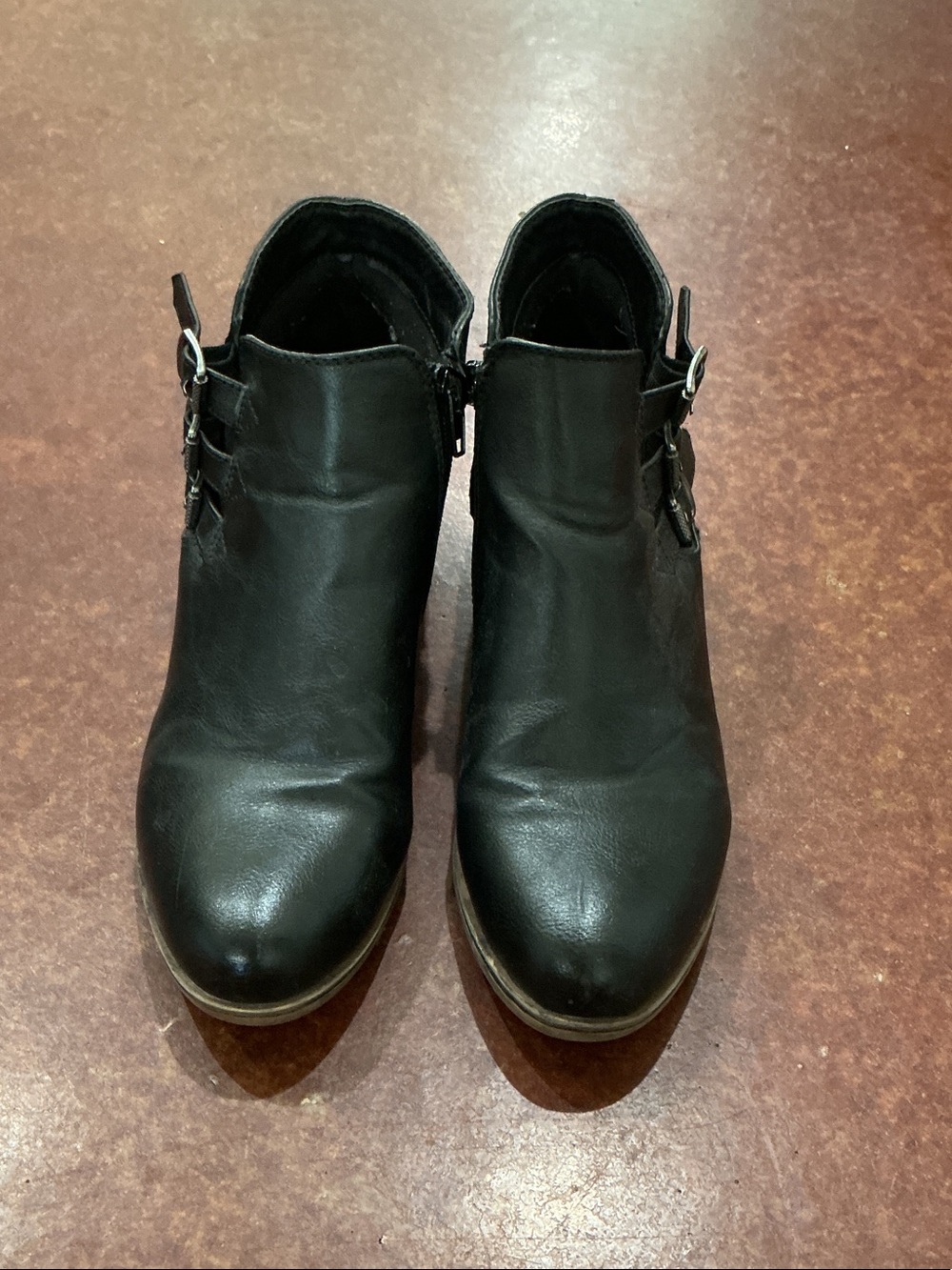 Sugar Black Faux-Leather Ankle Booties with Buckle Straps